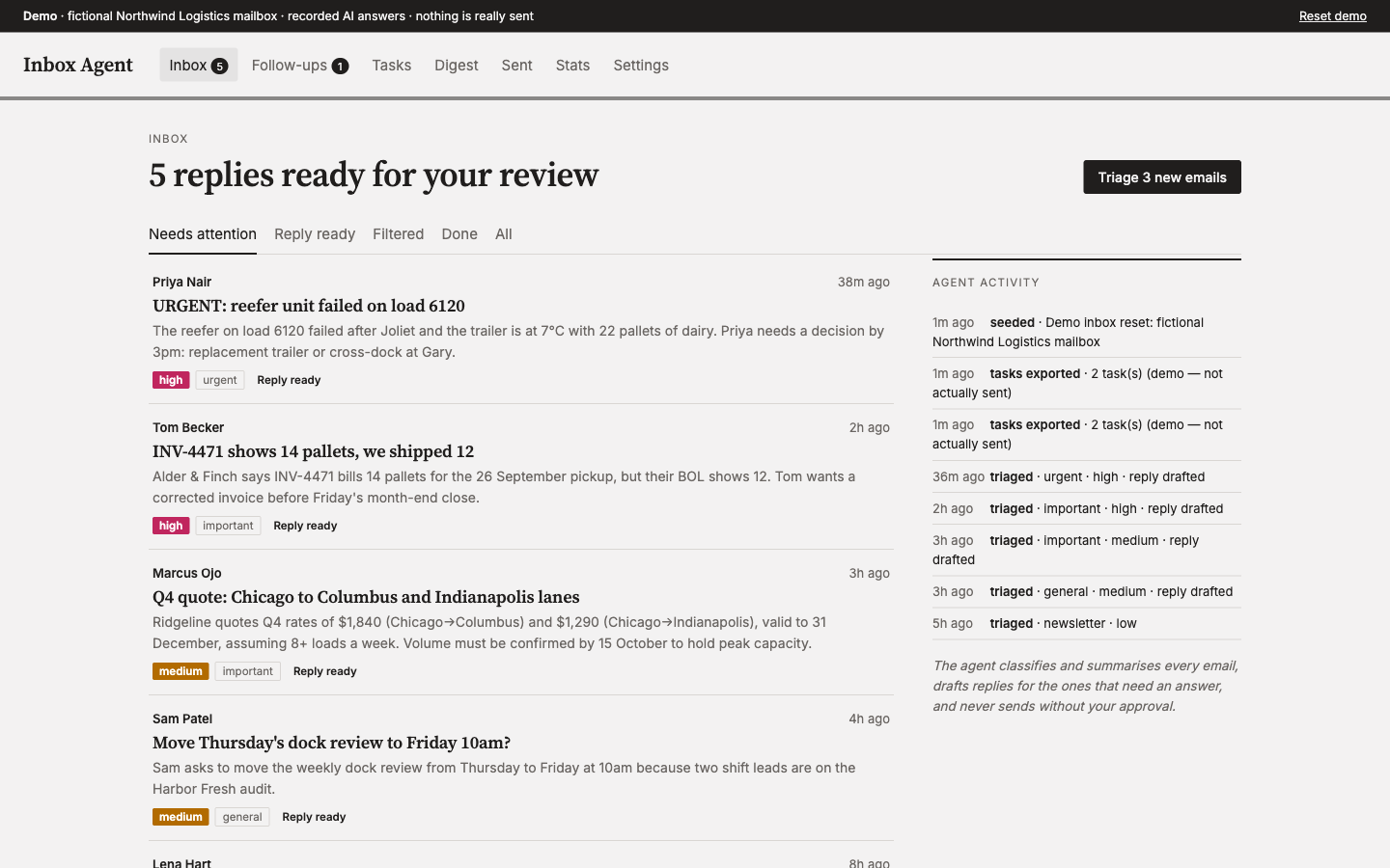AI Inbox & Task Agent screenshot